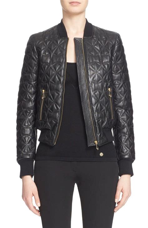 versace collection leather trim quilted jacket|Versace Leather Jackets for Women .